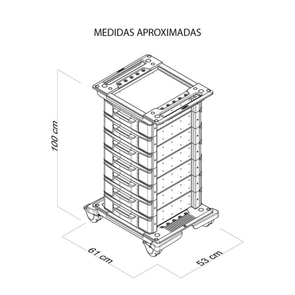 Carrinho Auxiliar com 7 Gavetas Simples e Suporte para Soro - MAD.U ONE 560